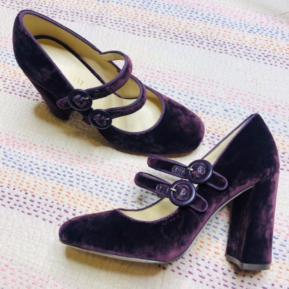 Nine West Double Strap Purple Velvet Mary Janes